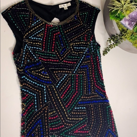 Phoebe x Neiman Marcus handbead mini dress multi color women’s 6 black cocktail - Picture 1 of 8
